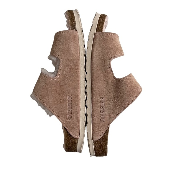 Birkenstock Arizona Shearling Slide Sandals Pink Size 5 Suede Buckle Slip On - Picture 7 of 11